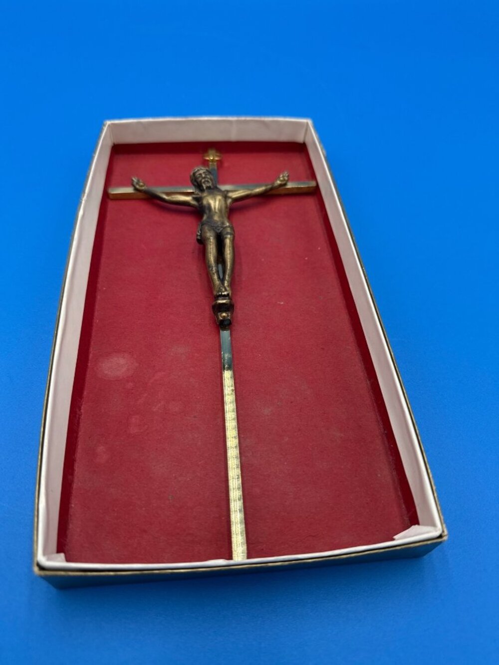 Vintage Brass Crucifix With Box INRI Jesus Religious Wall Cross Christian